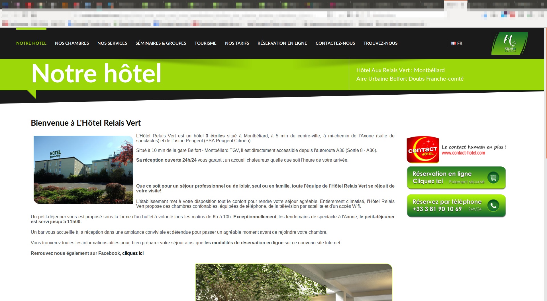 Présentation de l'hôtel et ses services<br>Réservation en ligne