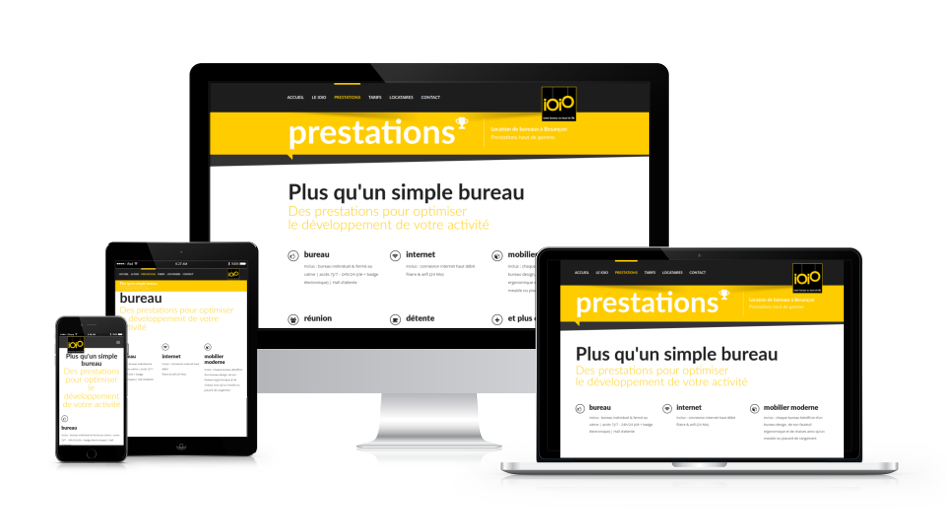 Un site Moduliti affiché sur ordinateur, tablette et téléphone